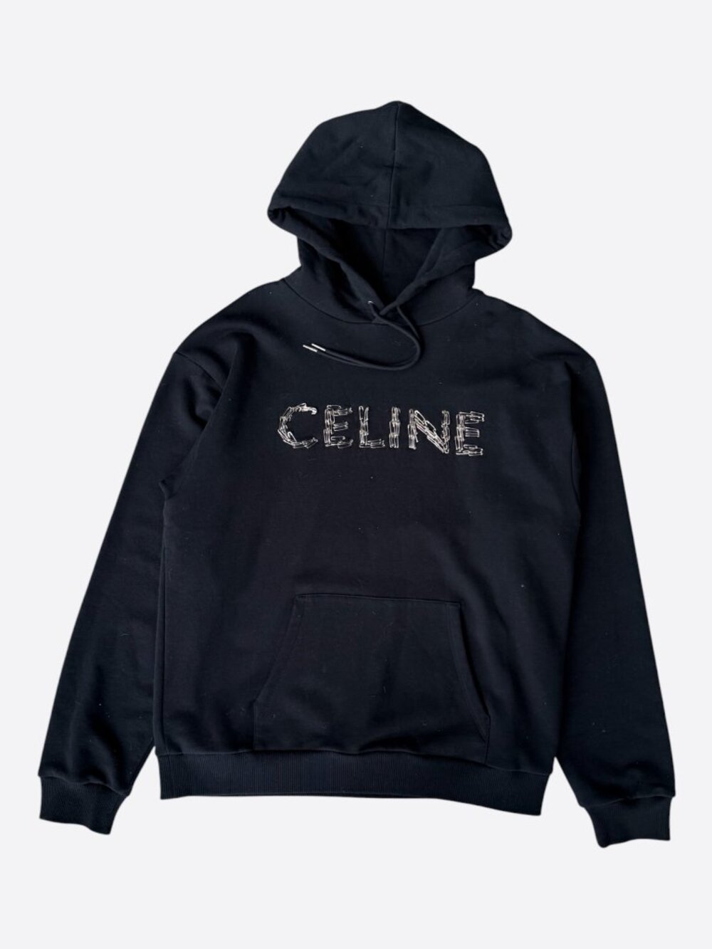 Celine Black & Silver Safety Pin Logo Hoodie